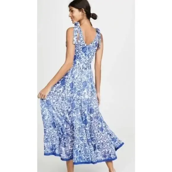 Free People Kikas Printed Maxi Dress in Floral Blue Combo Sz. XS - Picture 2 of 8